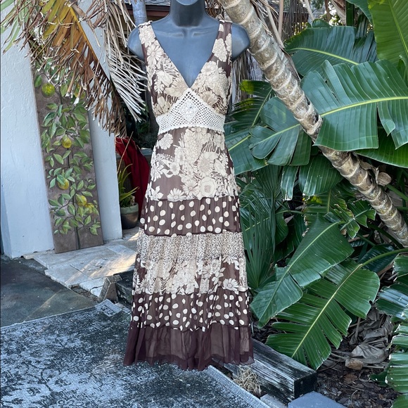 jonathan martin Dresses & Skirts - polkadot floral and crochet silk dress with tiered skirt